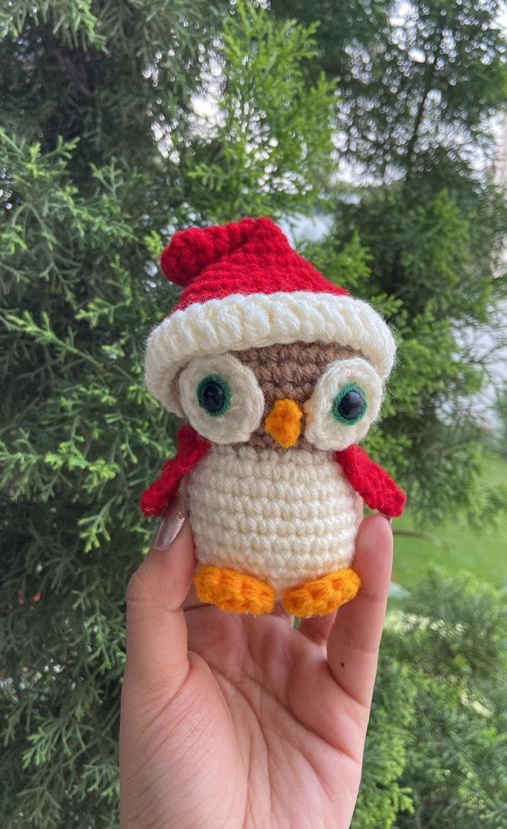 Christmas Decor: Owl with Santa Cap