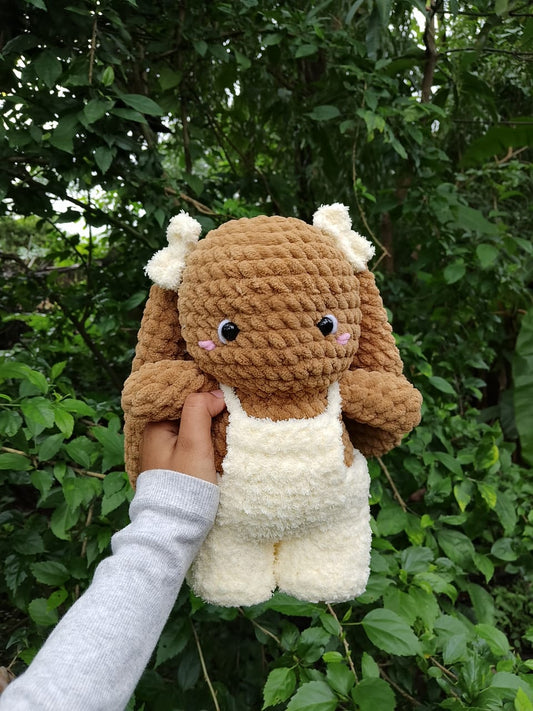Brown Bunny with Fluffy Overalls