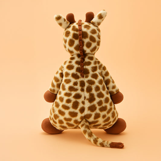 Stuffed giraffe toy on a beige background