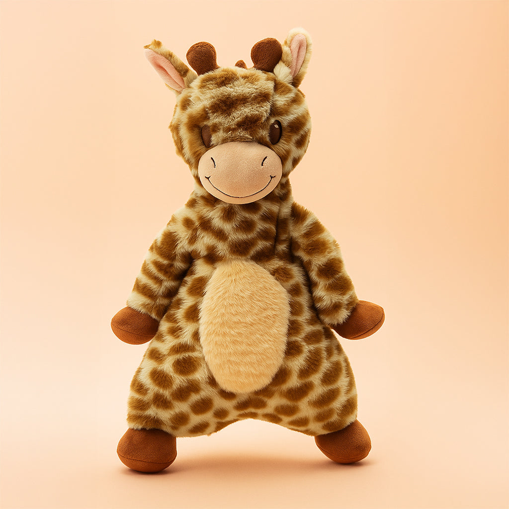 Plush giraffe toy on a beige background