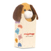 Plush dog toy with a 'snuggybuggy' box on a white background