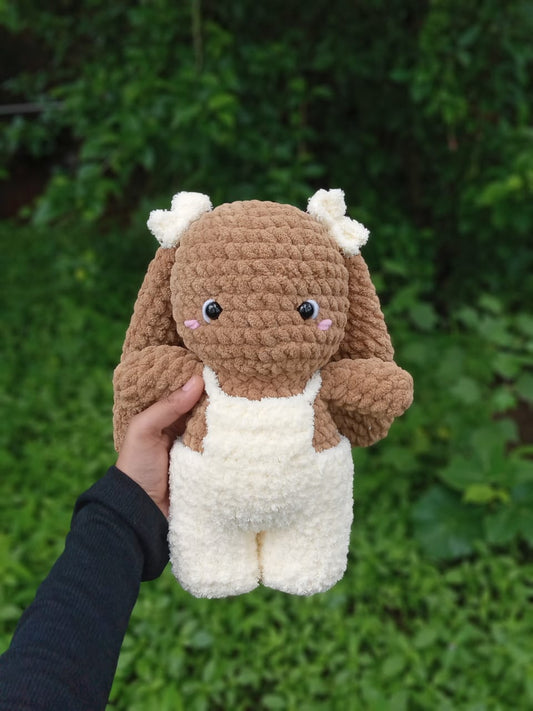 Brown Bunny with Fluffy Overalls