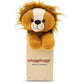 Plush lion toy in a Snuggybuggy box on a white background